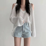 Poshoot Christmas Thanksgiving Gifts  Cut-Out Shoulder Loose Knit Sweater