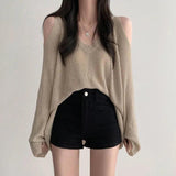 Poshoot Christmas Thanksgiving Gifts  Cut-Out Shoulder Loose Knit Sweater