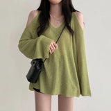 Poshoot Christmas Thanksgiving Gifts  Cut-Out Shoulder Loose Knit Sweater