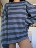 Poshoot Vintage Striped Crew Neck Oversize Sweatshirt