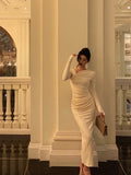 Poshoot Gorgeous Sheath Long Sleeves Ivory Date Night Dress Long Prom Dresses Birthday Outfits SD1076