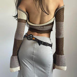 Poshoot Christmas Thanksgiving Gifts  Flared Sleeve Crop Crochet Sweater