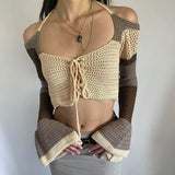 Poshoot Christmas Thanksgiving Gifts  Flared Sleeve Crop Crochet Sweater