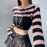 Poshoot Christmas Thanksgiving Gifts  Goth Striped Knitted Shrug Sweater