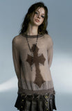 Poshoot Christmas Thanksgiving Gifts  Grunge Distressed Cross Sweater