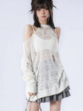 Poshoot Christmas Thanksgiving Gifts  Grunge Distressed Cut-Out Fine Knitted Sweater