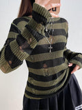 Poshoot Christmas Thanksgiving Gifts  Grunge Distressed Striped Sweater