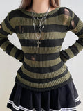 Poshoot Christmas Thanksgiving Gifts  Grunge Distressed Striped Sweater