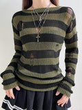 Poshoot Christmas Thanksgiving Gifts  Grunge Distressed Striped Sweater