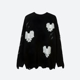 Poshoot Christmas Thanksgiving Gifts  Grunge Pixel Hearts Knitted Sweater