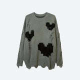 Poshoot Christmas Thanksgiving Gifts  Grunge Pixel Hearts Knitted Sweater