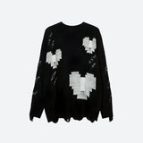 Poshoot Christmas Thanksgiving Gifts  Grunge Pixel Hearts Knitted Sweater