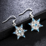 Poshoot New Elegant Blue Rhinestone Snowflake Drop Earring for Women Fashion Crystal Zircon Dangle Earring Christmas Jewelry Accessories