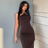 Poshoot Mocha After Dinner Backless Midi Dress