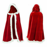 Poshoot Christmas Costume For Adult Kids Women Hooded Christmas Cloak Mrs Santa Claus Velvet Fur Cloak Capa Red Cloak Cape Party Cosplay