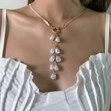 2023 New Fashion Kpop Imitation Pearl Pendant Necklaces Simple Cute Snake Chain Tassel Choker Necklace Women Beach Accessories