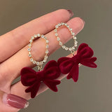 Poshoot Christmas Red Bow Drop Earring For Women Temperament Heart Flocking Bowknot Christmas Earring Girls New Year Festival Jewelry