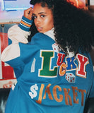 Poshoot Lucky Embroidery Varsity Jacket