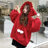 Poshoot Christmas Loose Hoodies Women's Winter Large Size Red Cute Ins Hooded Jacket Oversized Coat Kawaii Clothes Christmas Costumes