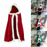 Poshoot Christmas Costume For Adult Kids Women Hooded Christmas Cloak Mrs Santa Claus Velvet Fur Cloak Capa Red Cloak Cape Party Cosplay