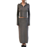 fall outfits 2024 Knitted Sweater Skirt Zipper Stand Collar Top Hip Knitted Dress