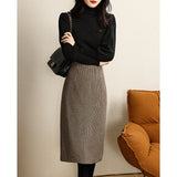 fall outfits 2024 Woolen Plaid Skirt for Women Autumn and Winter French Retro High Waist Slimming A- line Houndstooth Split One-Step Hip Skirt