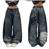 90s streetwear American Retro Distressed Pattern Printing Design Ins Wide-Leg Pants Men and Women Same Style Street High Street Wear