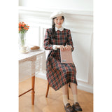 outfit inspo fall Fall 2024 New British Retro Doll Collar Plaid Retro Midi Dress Dress Contrast Color Age-Reducing Sweet Dress