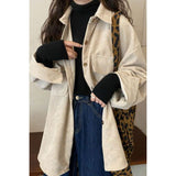 2000s fashion Corduroy Coat Women's Autumn and Winter All-Matching Jacket 2024 New Retro Hong Kong Style Mid-Length Shirt Fashionable Top