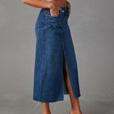 teacher outfits 2024 New Split Denim Skirt Women's High Waist Washed American A- line Skirt Mid-Length