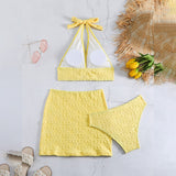 birthday outfit New Towel Skirt Tube Top Solid Color Three-Piece Korean Style Bikini Swimsuit