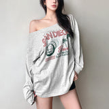 back to school fits Style 2024 Summer New Women's Fashion Letter Print Long Sleeve round Neck Loose T-shirt