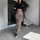 outfit inspo 2024 Spring and Autumn Fashion High Waist Slimming Leopard Print Split Skirt for Women