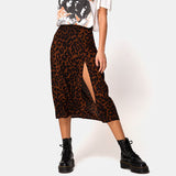 outfit inspo Floral Leopard Print High Waist Stretch Slit Long A- line Skirt Women