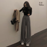 outfit inspo fall Casual Pants for Women 2024 Spring High Waist Draping Mop Slimming Pants Gray Loose Straight Wide Leg Suit Trousers