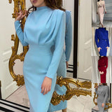 church outfit 2024 Women's Clothing New Autumn Fashion Elegant Waist-Tight Western Style Slimming Solid Color Long Sleeve Dress Women