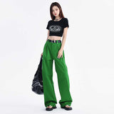 teacher outfits Summer Grandma Green Slimming Loose High Waist Hot Girl Wide Leg Pants Trendy Casual Pants