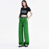 teacher outfits Summer Grandma Green Slimming Loose High Waist Hot Girl Wide Leg Pants Trendy Casual Pants