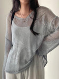 Poshoot Oversized Long Sleeve Crochet Knit Top