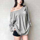 back to school fits Style 2024 Summer New Women's Fashion Letter Print Long Sleeve round Neck Loose T-shirt