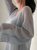 Poshoot Oversized Long Sleeve Crochet Knit Top