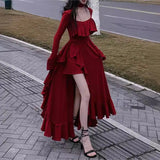 Poshoot indie dress to impress French Romantic Thai Long Skirt Red Large Skirt Dress Female to0to4 Summer Artistic High-Grade Hepburn Style