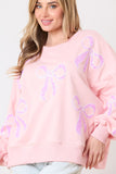 sweater 2024 New Fresh Sweet Loose Pullover Bow Ribbon Sequined round Neck Sweater for Women