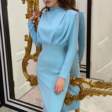 church outfit 2024 Women's Clothing New Autumn Fashion Elegant Waist-Tight Western Style Slimming Solid Color Long Sleeve Dress Women