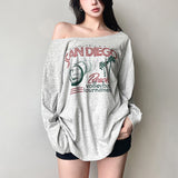 back to school fits Style 2024 Summer New Women's Fashion Letter Print Long Sleeve round Neck Loose T-shirt