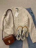 fall outfits 2024 Korean Style Autumn and Winter Retro Creamy-white Twist Sweater Women's Thick Loose Lazy Style Outer Wear Slimming Knitted Top Women