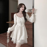 detective vs suspect dress to impress Autumn New 2024 Retro Waist Slimming Korean Casual off-Neck Ruffled Dress