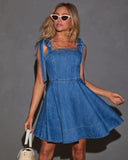 country concert outfit 2024 Summer Square Collar Lace-up Waist Distressed Denim Dress Small Skirt