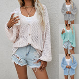 Poshoot fall outfits 2024 Fashion New Women's Long Sleeve Hollow Women's Cardigan Beach Blouse Summer Autumn Clothing Sweater