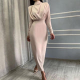 church outfit 2024 Women's Clothing New Autumn Fashion Elegant Waist-Tight Western Style Slimming Solid Color Long Sleeve Dress Women